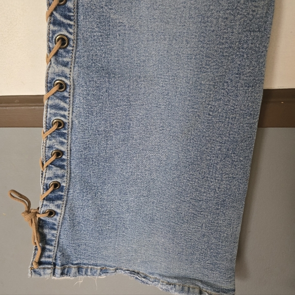 Mudd Y2K 90’s Low Rise Lace Up Flared Denim Jeans Junior Size 7 Distressed - Picture 9 of 10